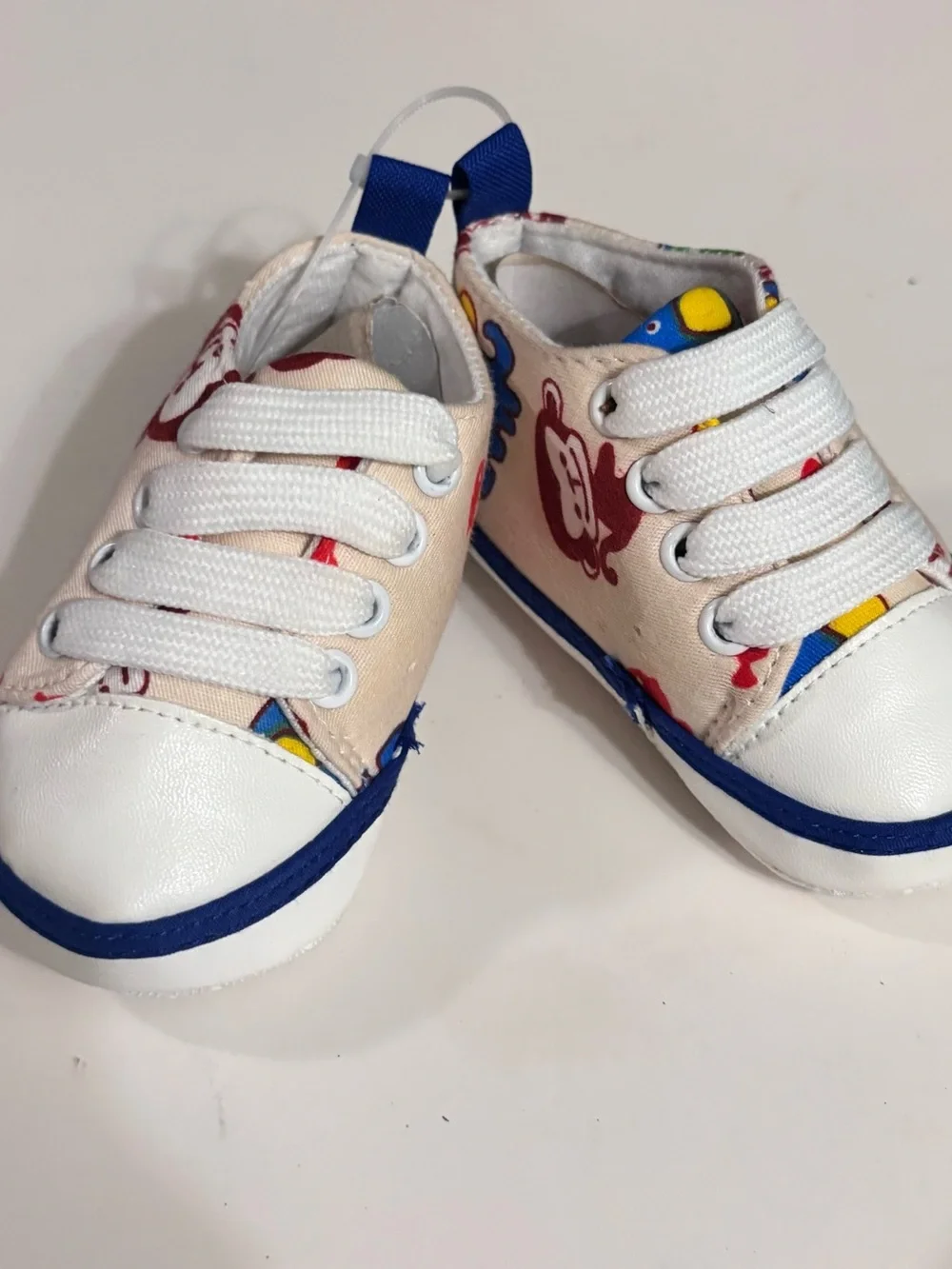 Baby Canvas Walker Shoes in Cream with Red Fish & Monkey Print